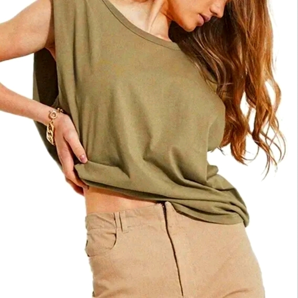 Bardot Olive Green Shoulder Pad Muscle Tank Top L